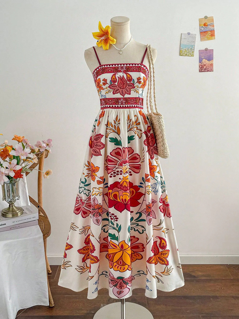 ZARA Elegant Printed Long Strappy Vacation Dress - Picture 1 of 6